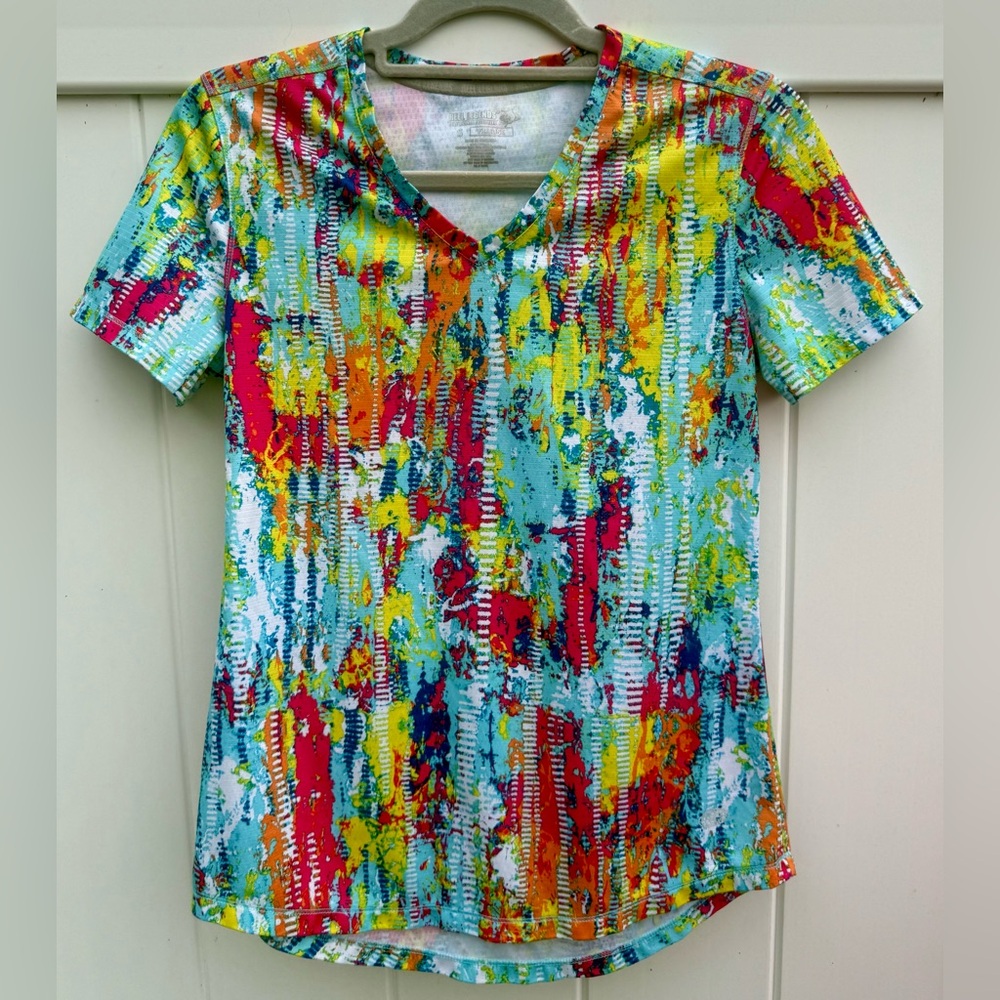 Reel Legends Colorful V-Neck Moisture Wicking Athletic Top.  Size Small.  NWOT.